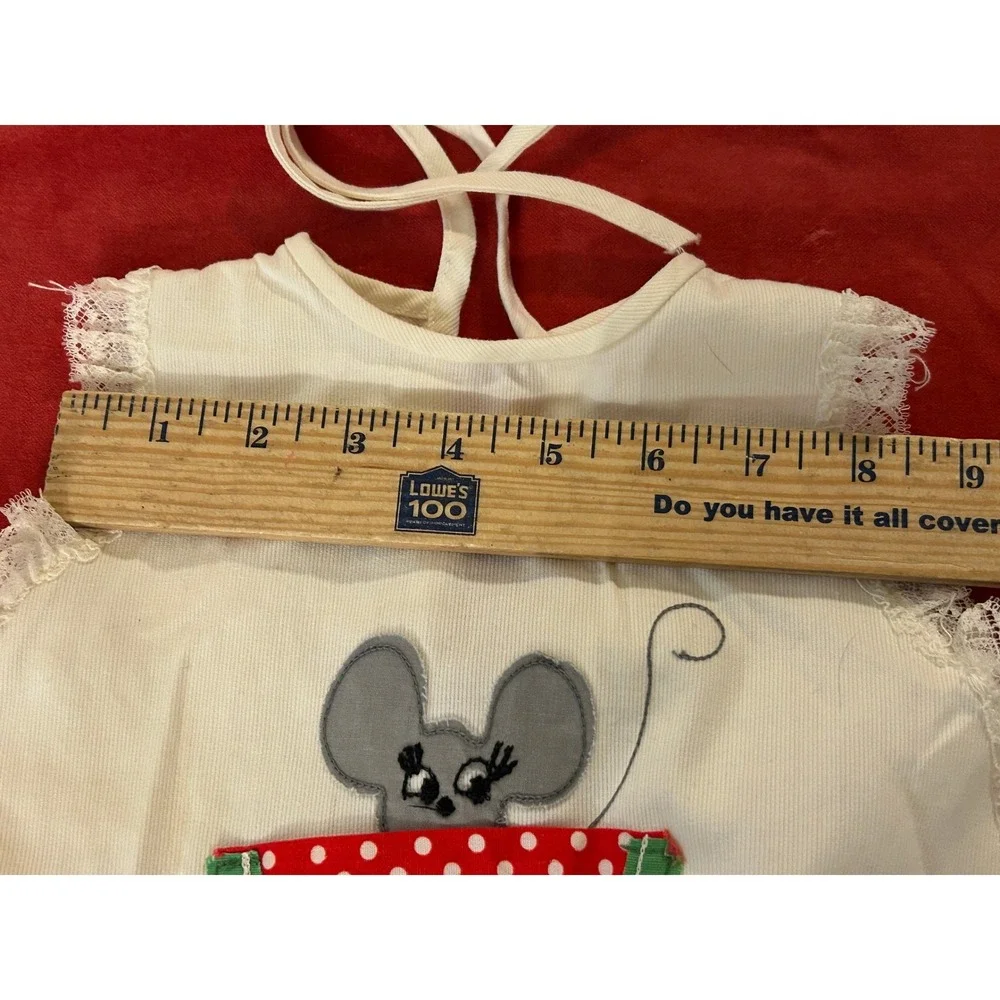 Vintage Antique Baby Bib Cream Linen Mouse Watermelon Pocket